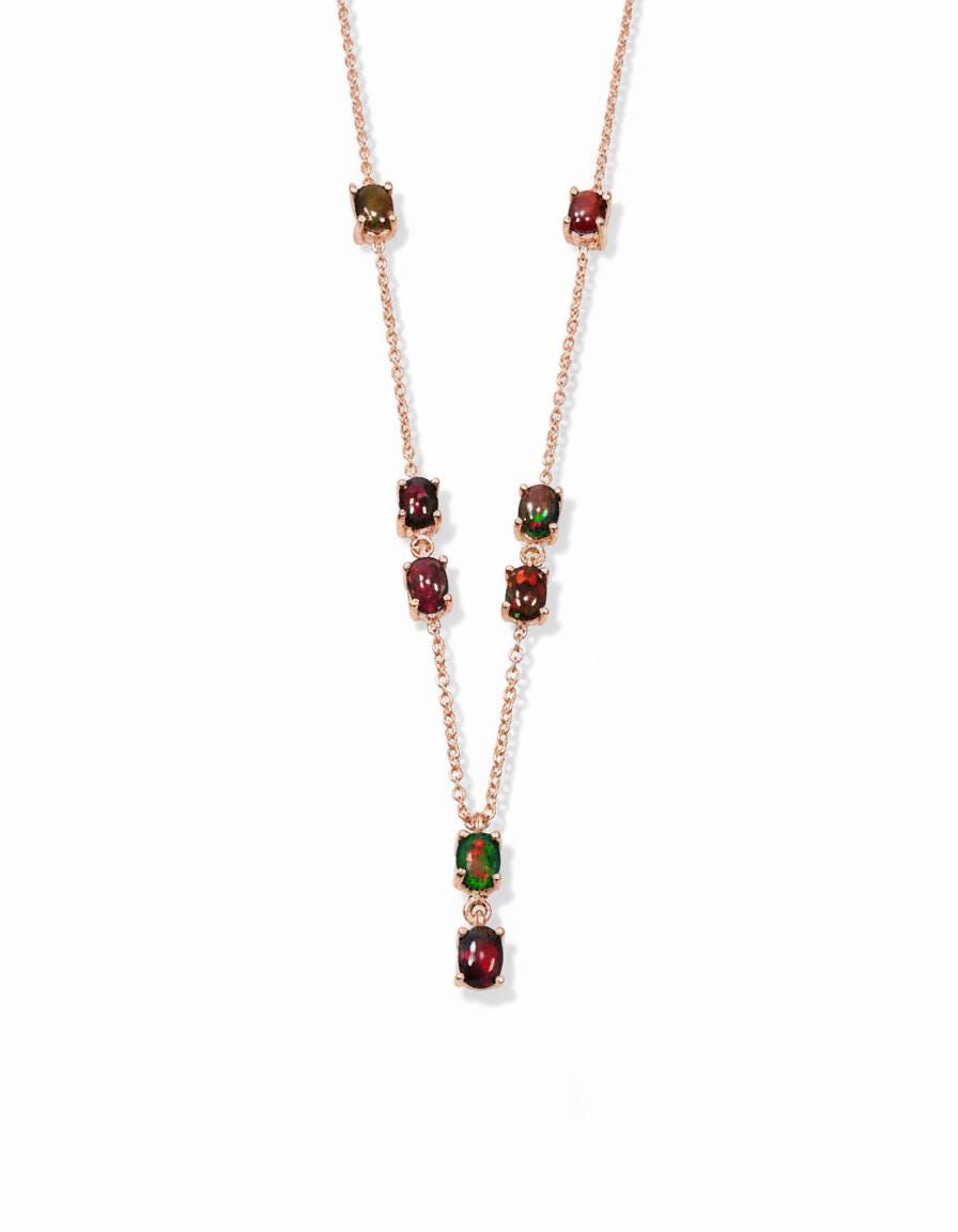925 Sterling Silver Black Opal Y Necklace, layered look