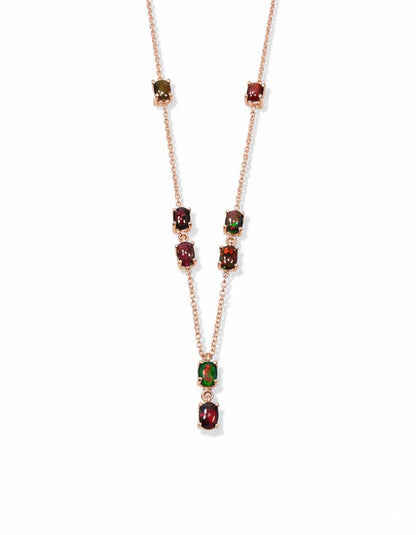 925 Sterling Silver Black Opal Y Necklace, layered look