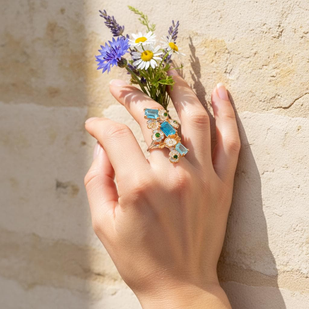 925 Sterling Silver Blue Apatite Ring, side view