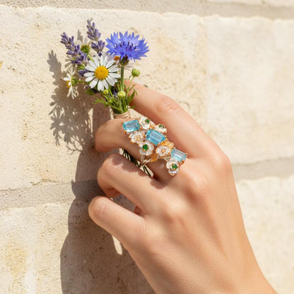 925 Sterling Silver Blue Apatite Ring, worn on hand