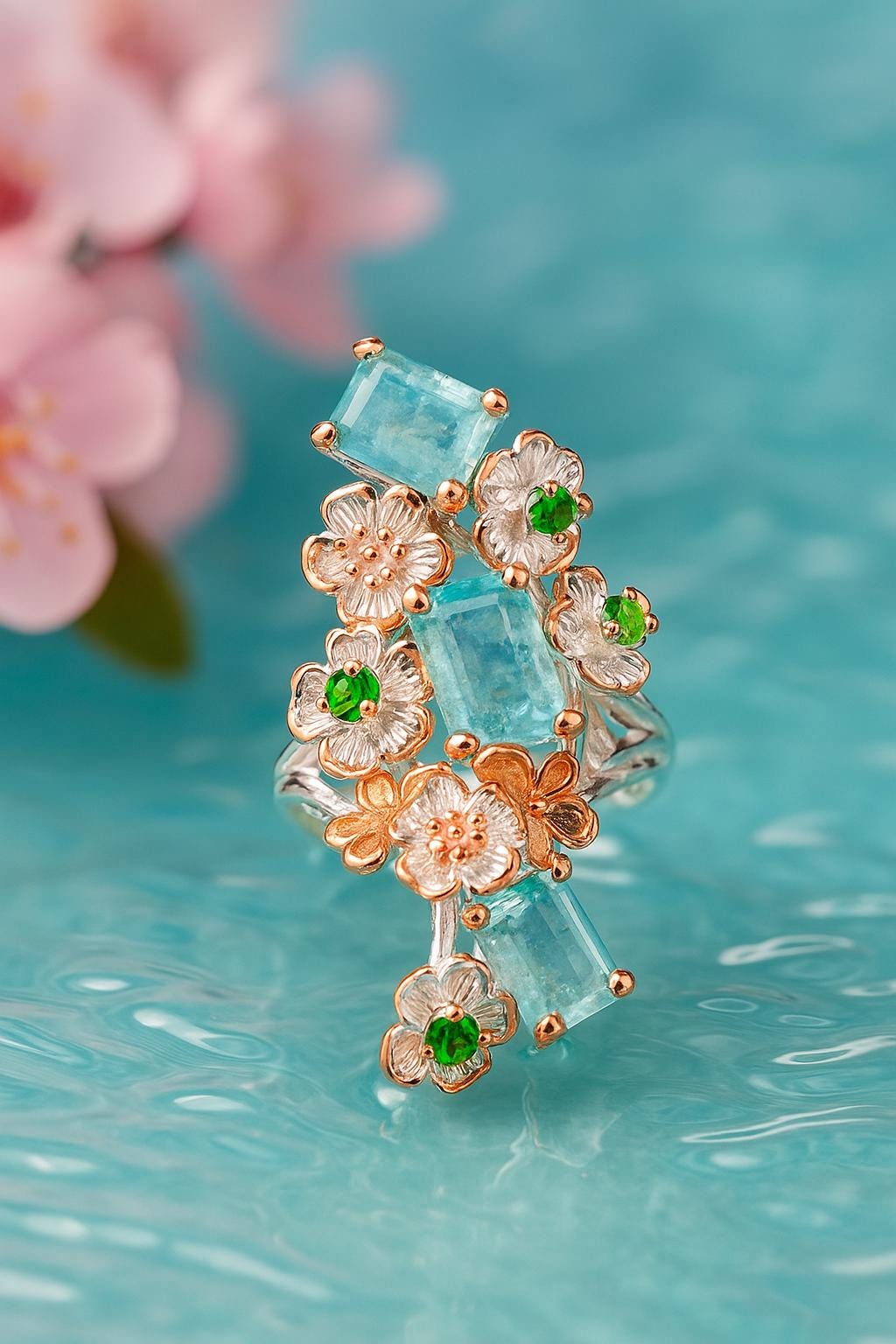 925 Sterling Silver Blue Apatite Ring, setting detail