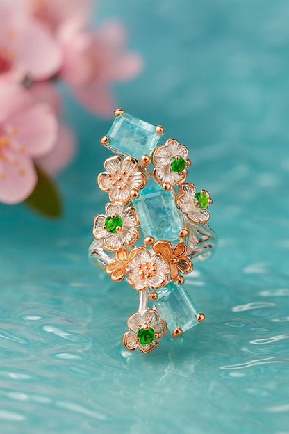 925 Sterling Silver Blue Apatite Ring, setting detail
