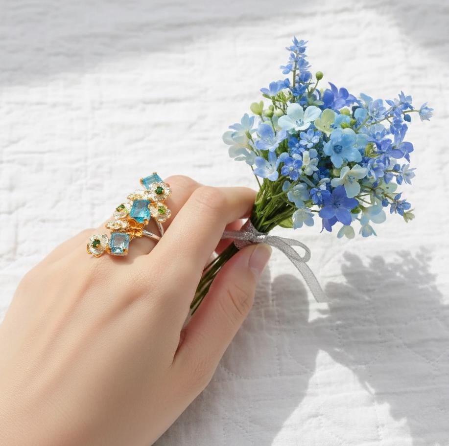 925 Sterling Silver Blue Apatite Ring, band detail