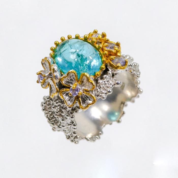 925 Sterling Silver Blue Apatite Ring, side view