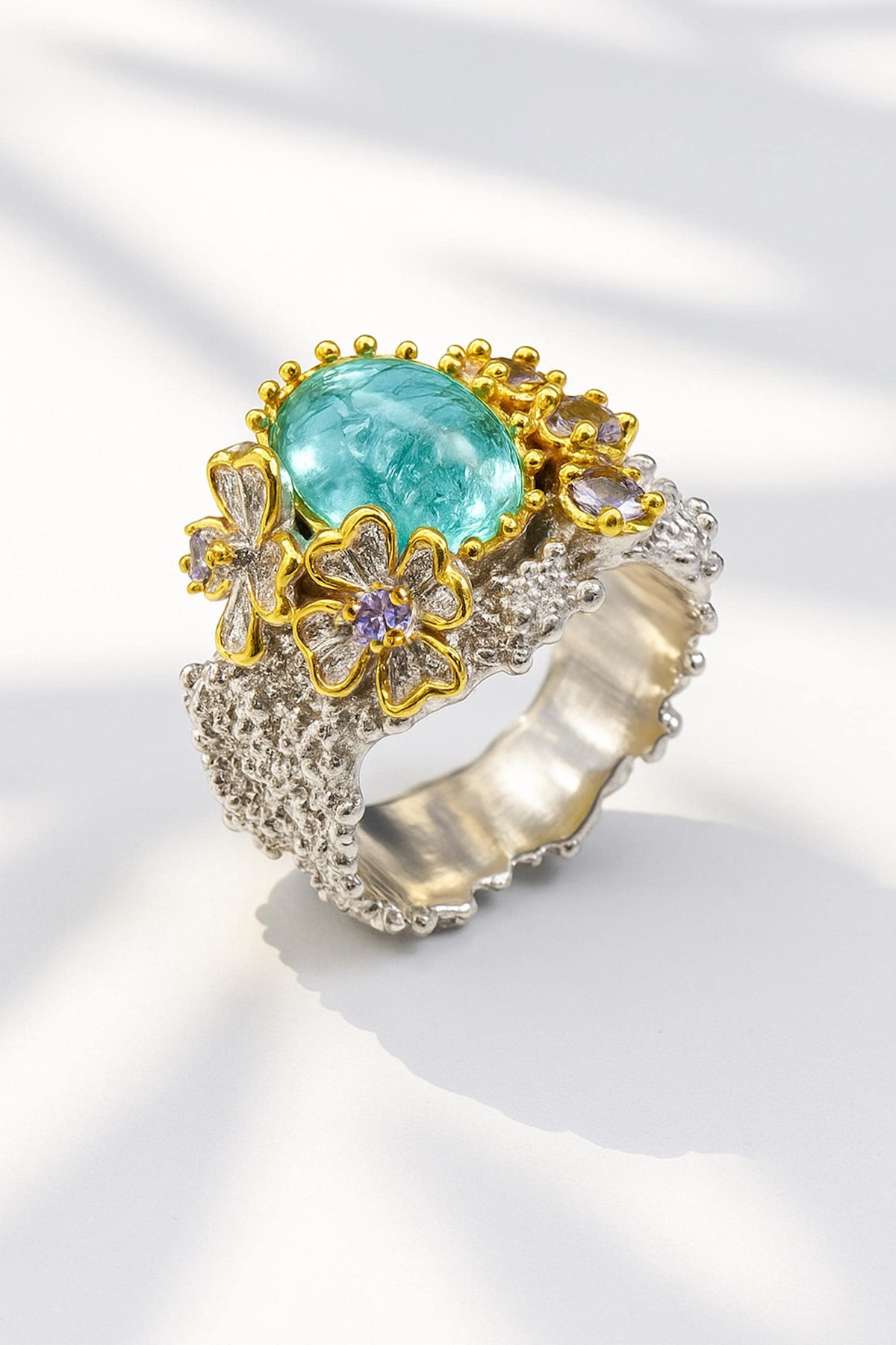 925 Sterling Silver Blue Apatite Ring, worn on hand