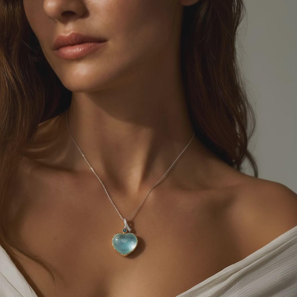 925 Sterling Silver Blue Aquamarine Necklace, alternate angle