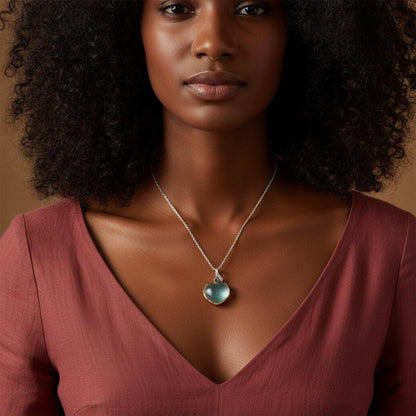925 Sterling Silver Blue Aquamarine Necklace, chain detail