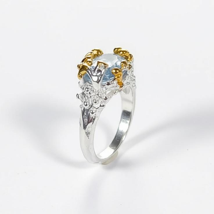 925 Sterling Silver Blue Kyanite Ring, worn on hand