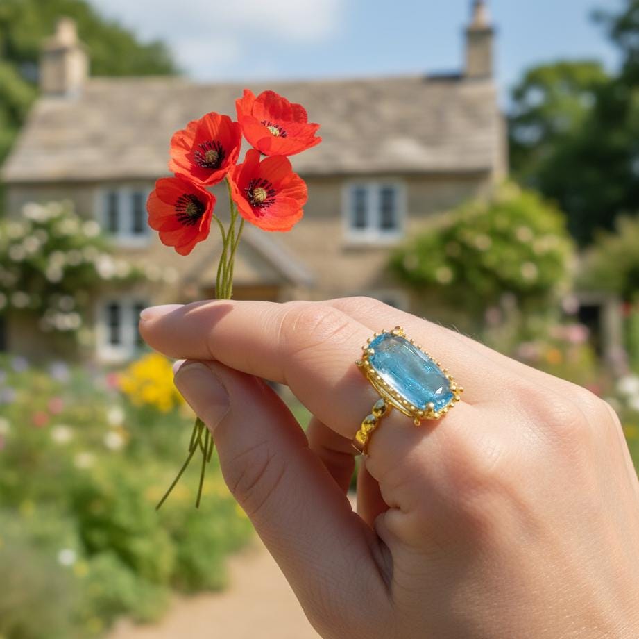 925 Sterling Silver Blue Kyanite Ring, close-up detail