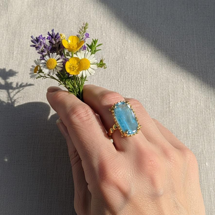 925 Sterling Silver Blue Kyanite Ring, side view