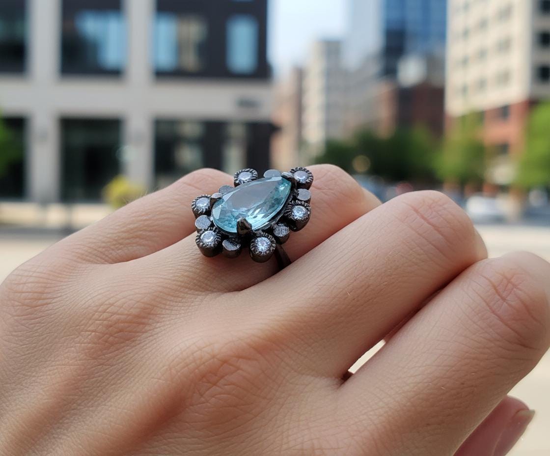 925 Sterling Silver Blue Kyanite Ring, side view