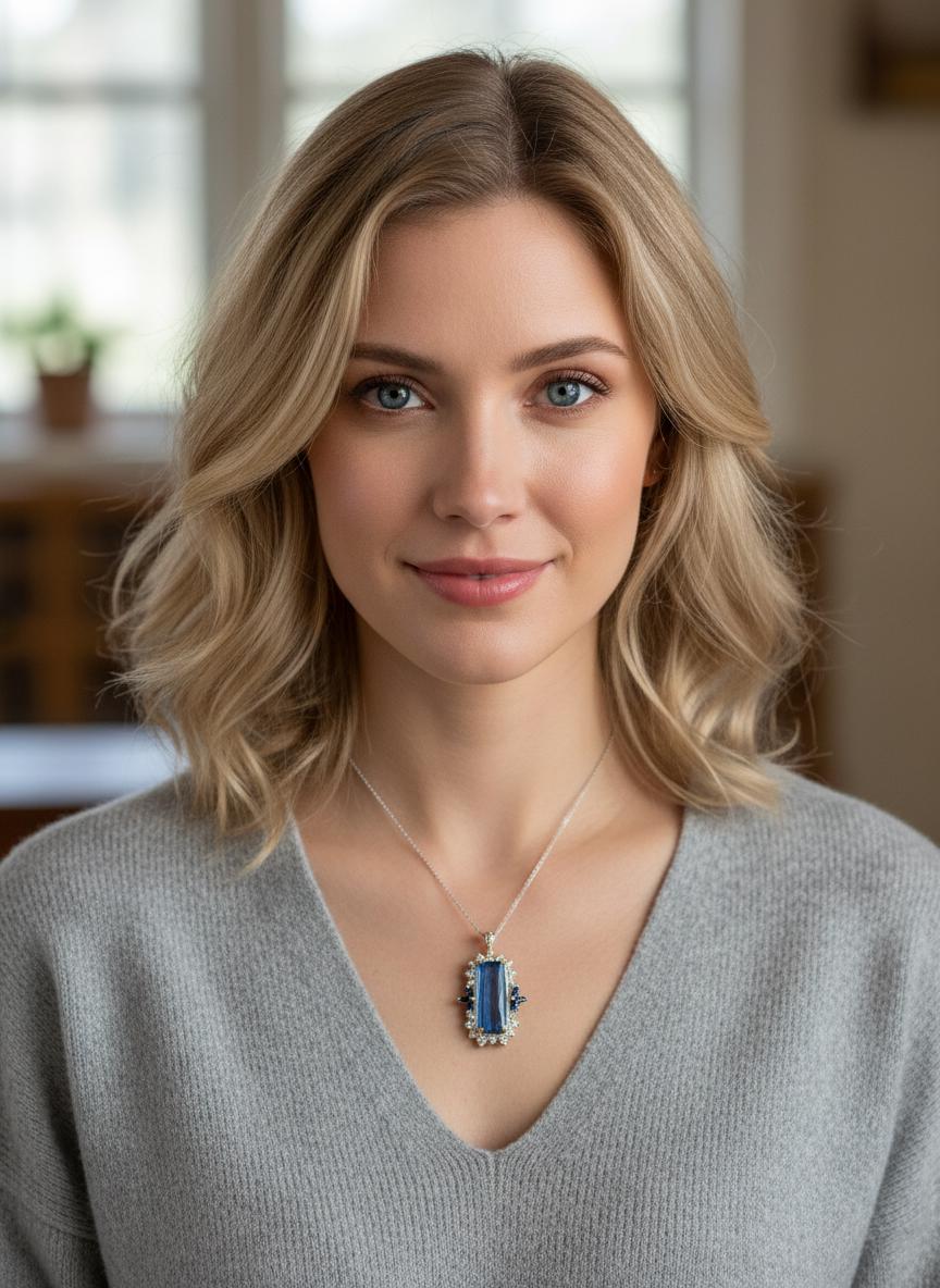 925 Sterling Silver Blue Labradorite Necklace, close-up detail