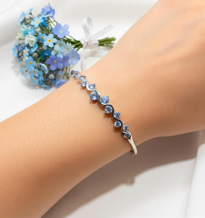 925 Sterling Silver Blue Sapphire Cuff Bracelet, close-up detail
