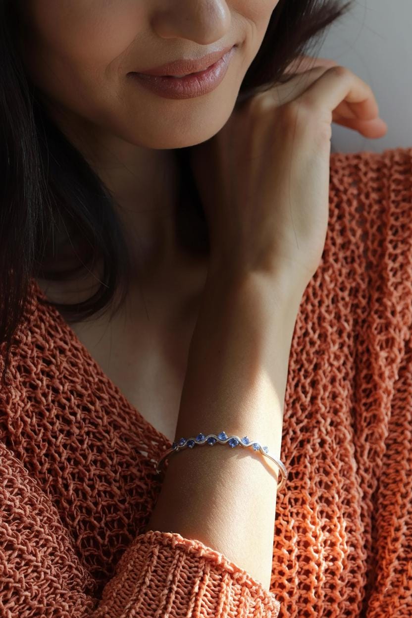 925 Sterling Silver Blue Sapphire Cuff Bracelet, clasp detail