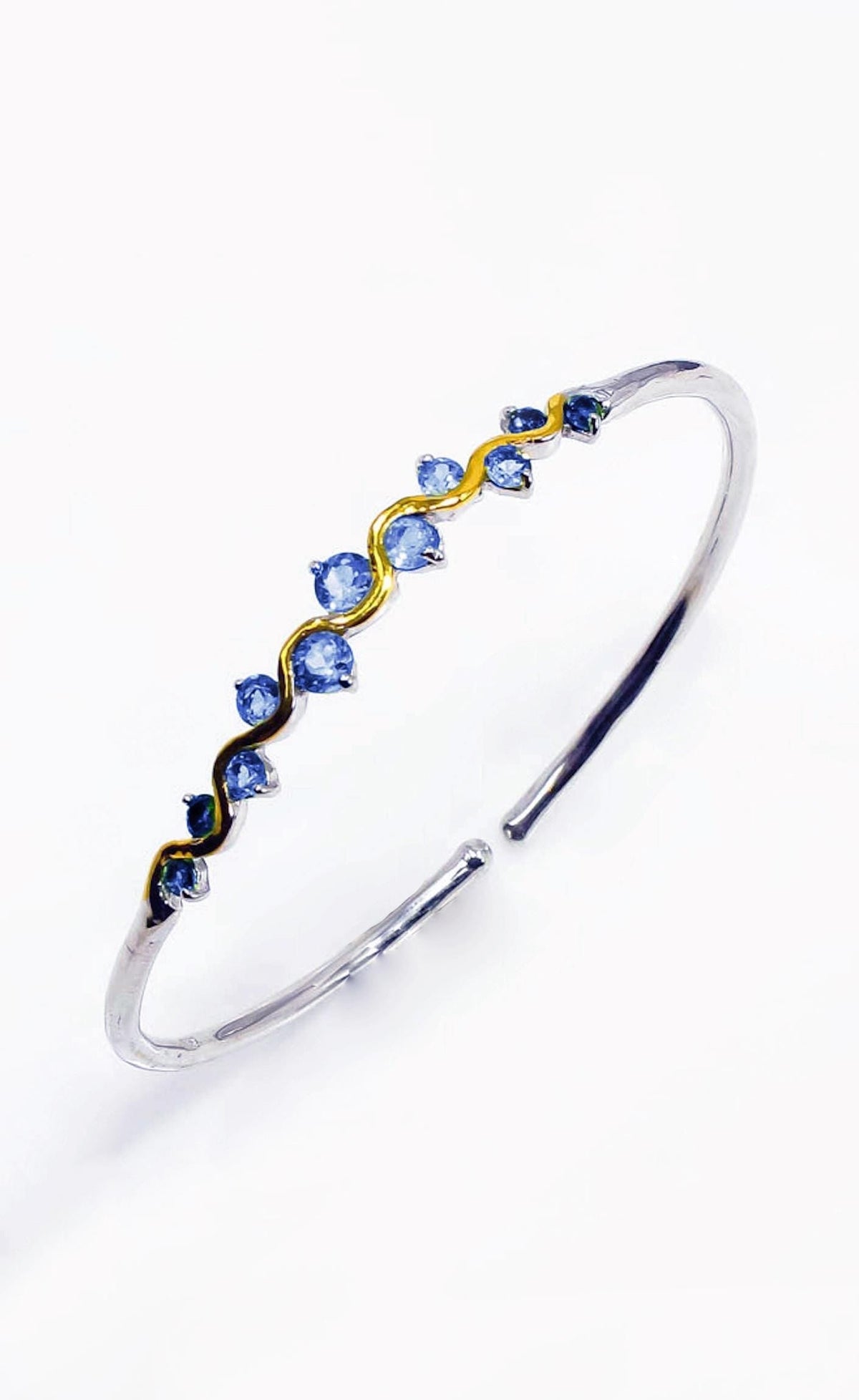 925 Sterling Silver Blue Sapphire Cuff Bracelet, main product image