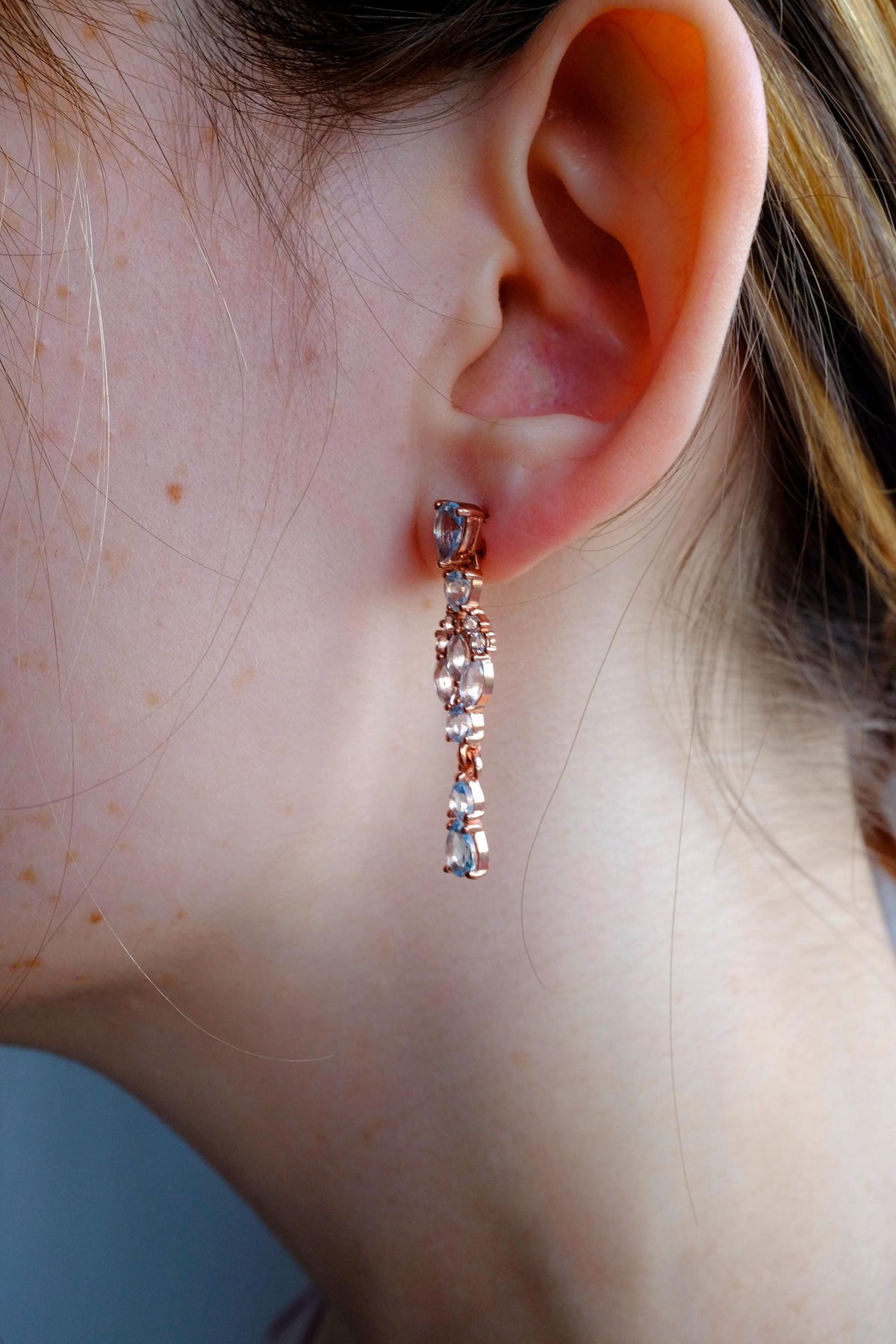 925 Sterling Silver Blue Topaz Earrings, close-up detail