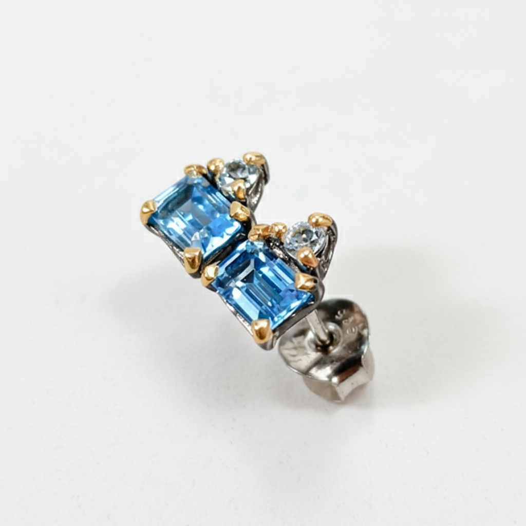 925 Silver Blue Baguette Topaz Earrings, alternate angle