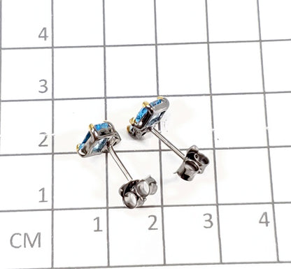 925 Silver Blue Baguette Topaz Earrings, close-up detail