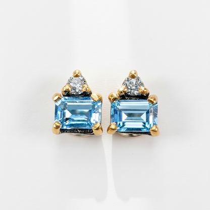 925 Silver Blue Baguette Topaz Earrings, worn view