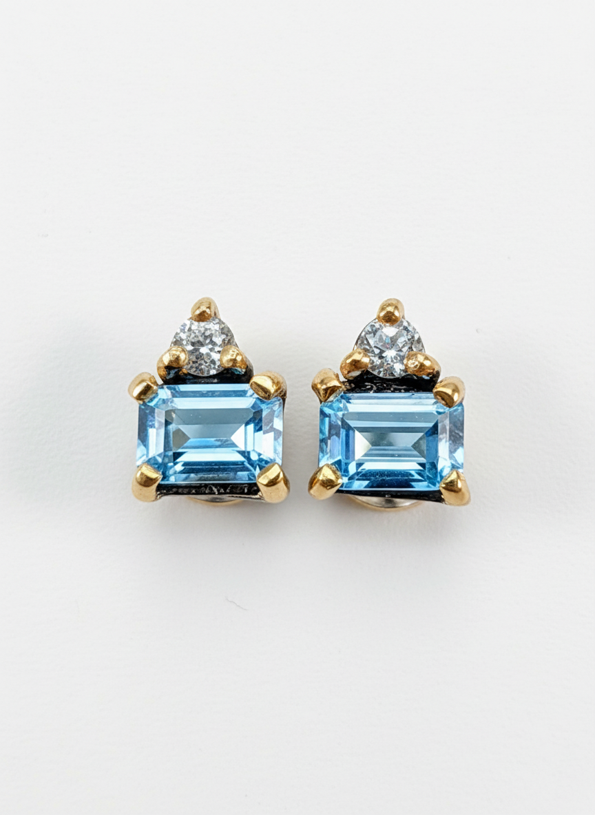 925 Silver Blue Baguette Topaz Earrings, side angle
