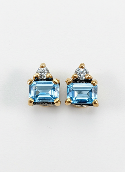 925 Silver Blue Baguette Topaz Earrings, side angle