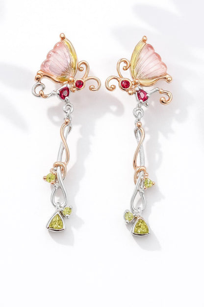 925 Sterling Silver Watermelon Tourmaline Earrings, close-up detail