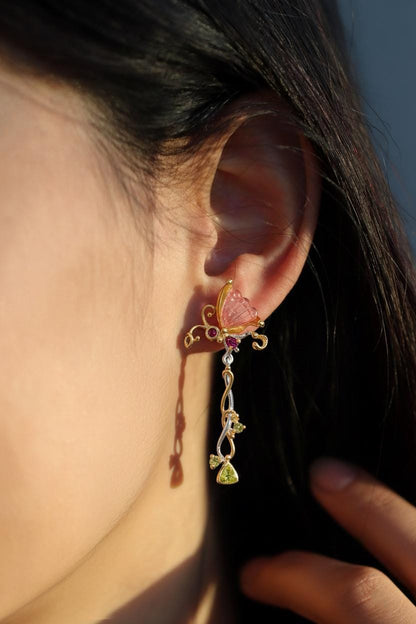 925 Sterling Silver Watermelon Tourmaline Earrings, side angle