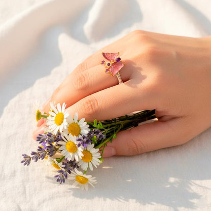 925 Sterling Silver Butterfly Tourmaline Ring, close-up detail