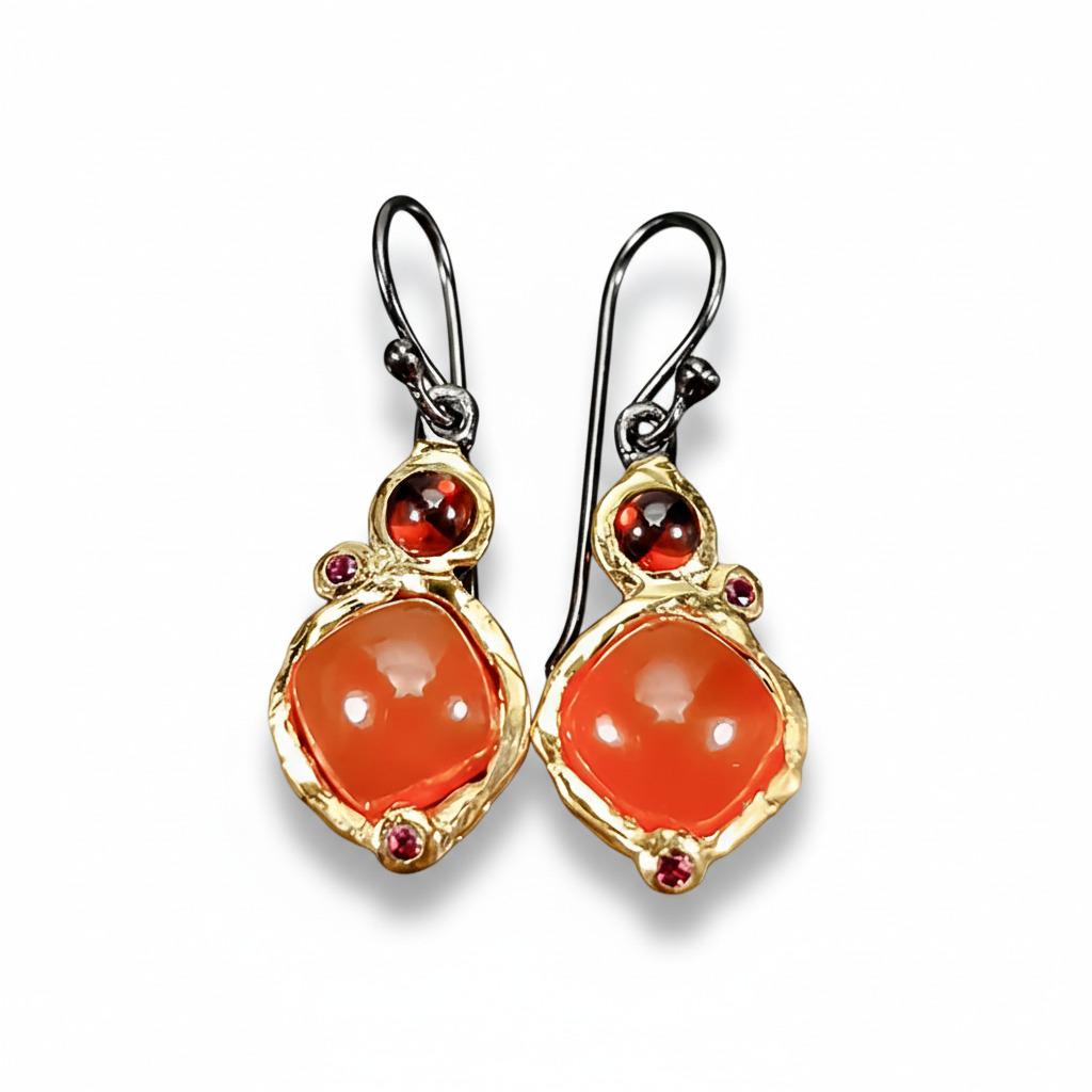 925 Sterling Silver Carnelian Earrings, close-up detail