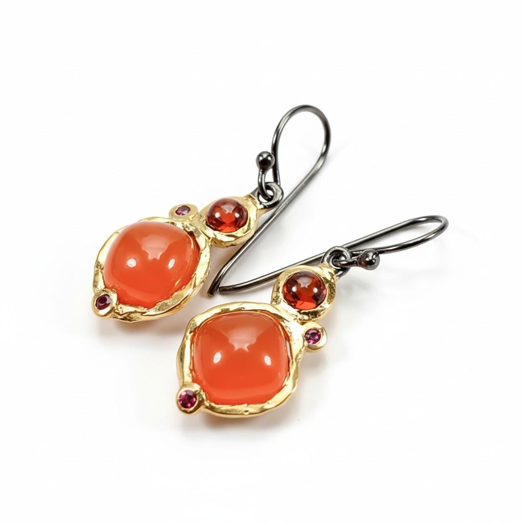 925 Sterling Silver Carnelian Earrings, worn view