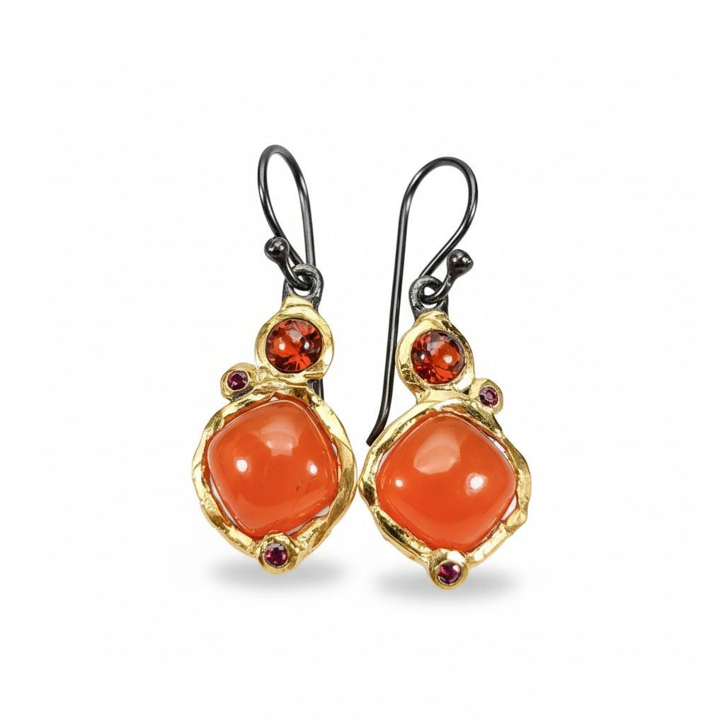 925 Sterling Silver Carnelian Earrings, stone or metal detail