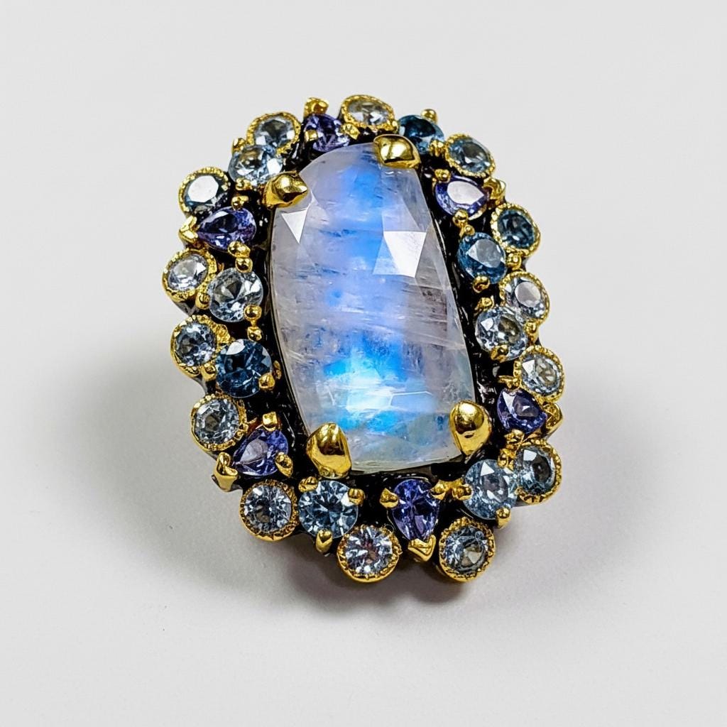 925 Sterling Silver Moonstone Ring, side view