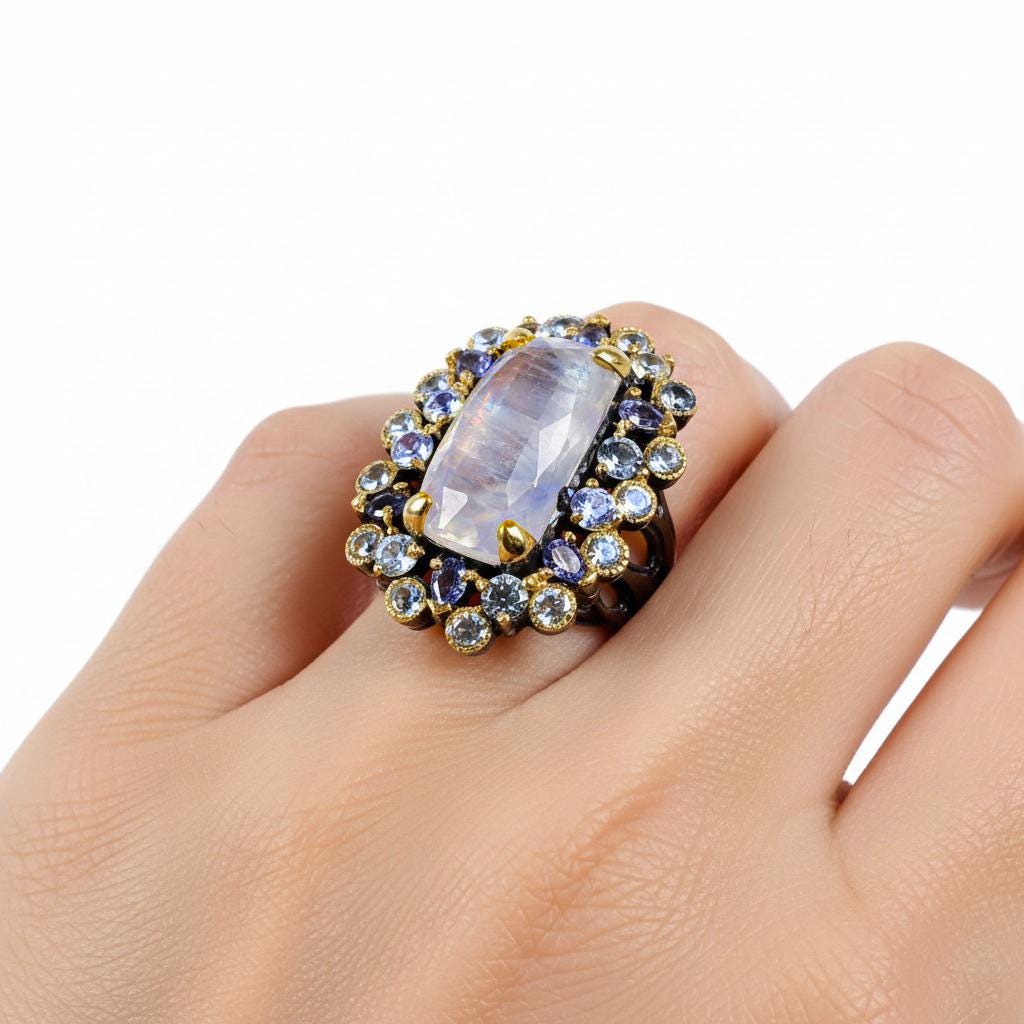925 Sterling Silver Moonstone Ring, additional angle