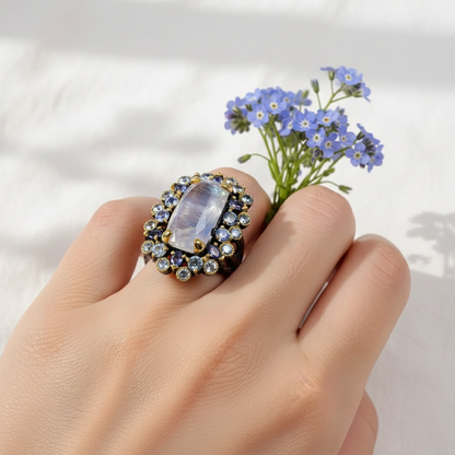 925 Sterling Silver Moonstone Ring, worn look