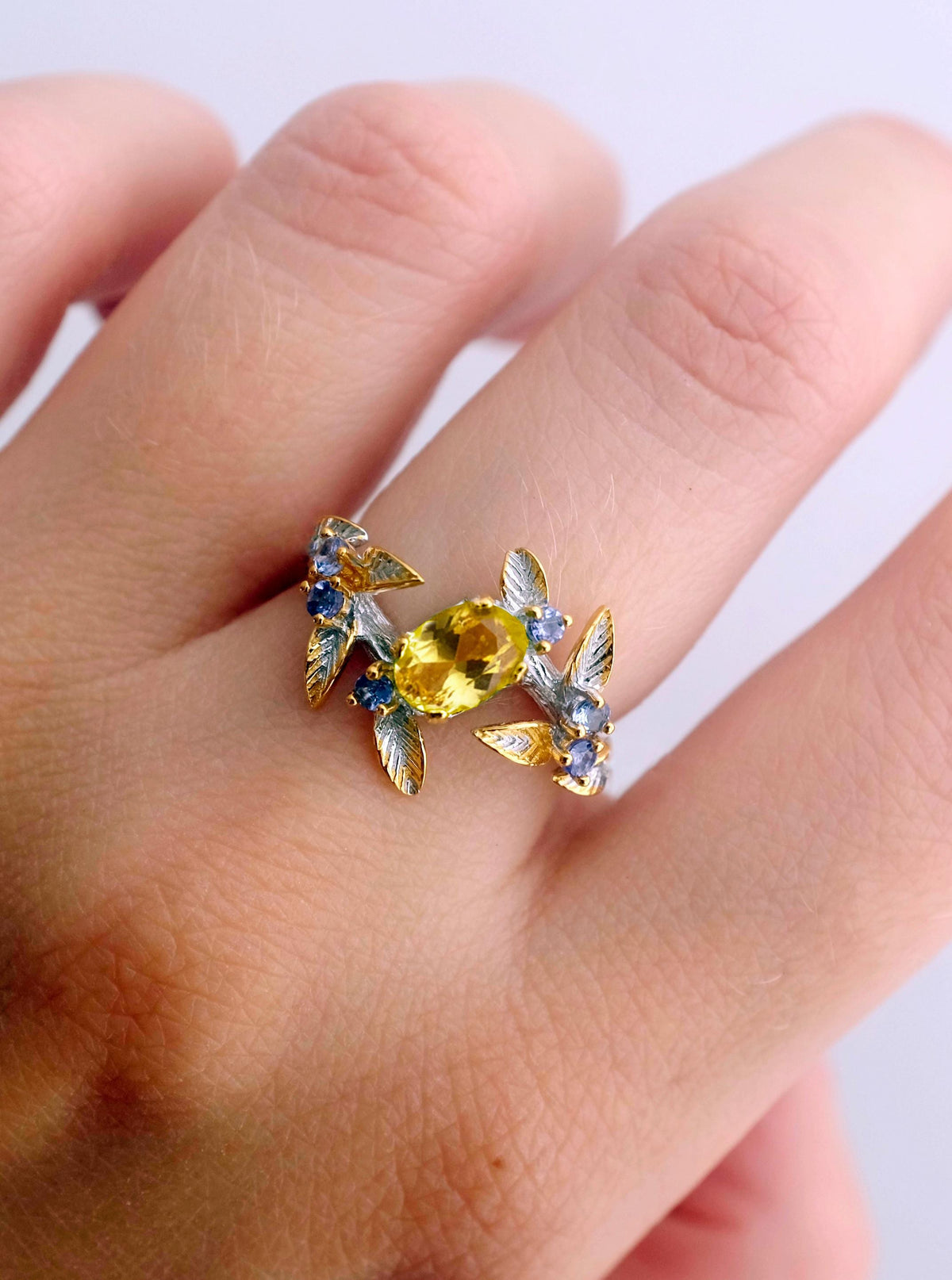 925 Sterling Silver Citrine Ring, worn on hand