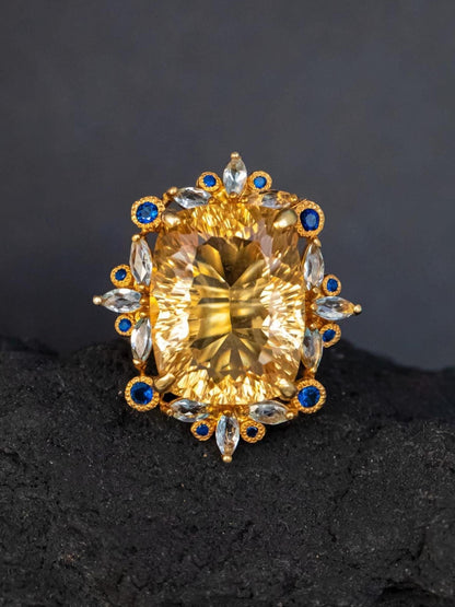 925 Sterling Silver Citrine Ring, close-up detail