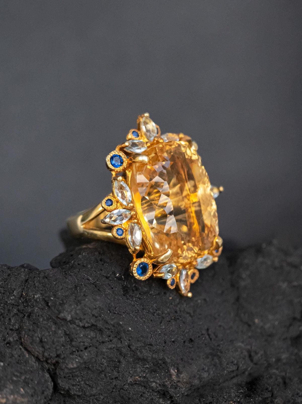 925 Sterling Silver Citrine Ring, side view