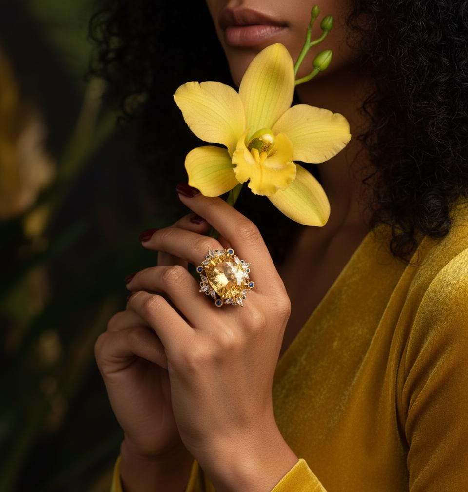 925 Sterling Silver Citrine Ring, worn on hand