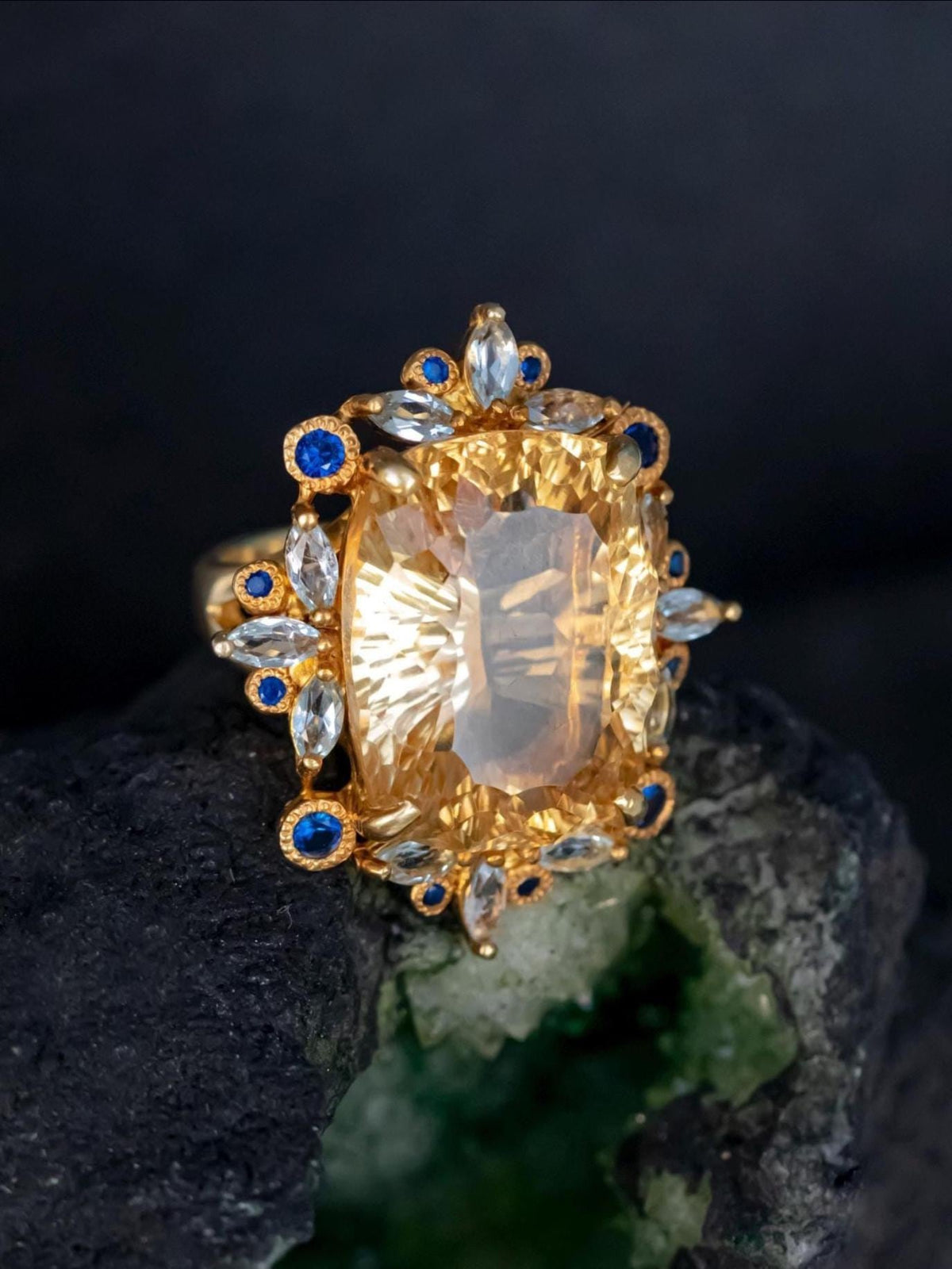 925 Sterling Silver Citrine Ring, setting detail