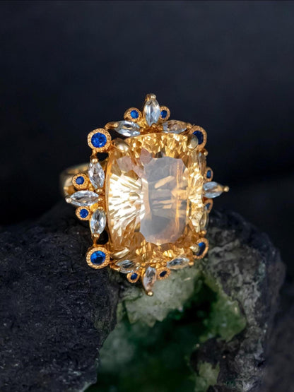 925 Sterling Silver Citrine Ring, setting detail