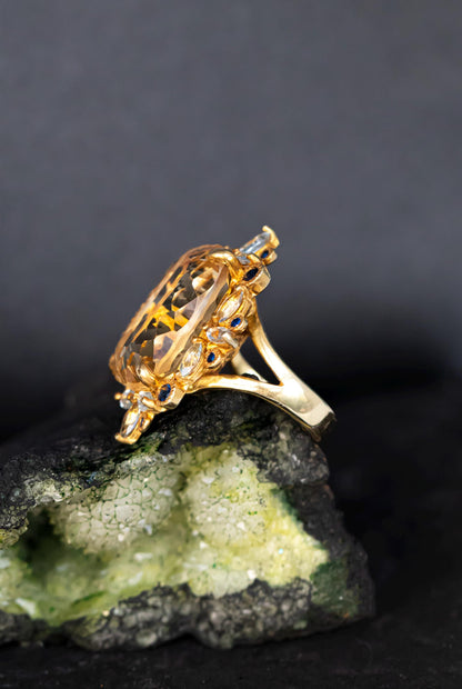 925 Sterling Silver Citrine Ring, worn look