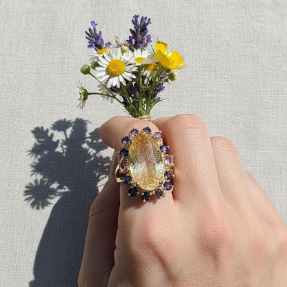 925 Sterling Silver Citrine Ring, close-up detail