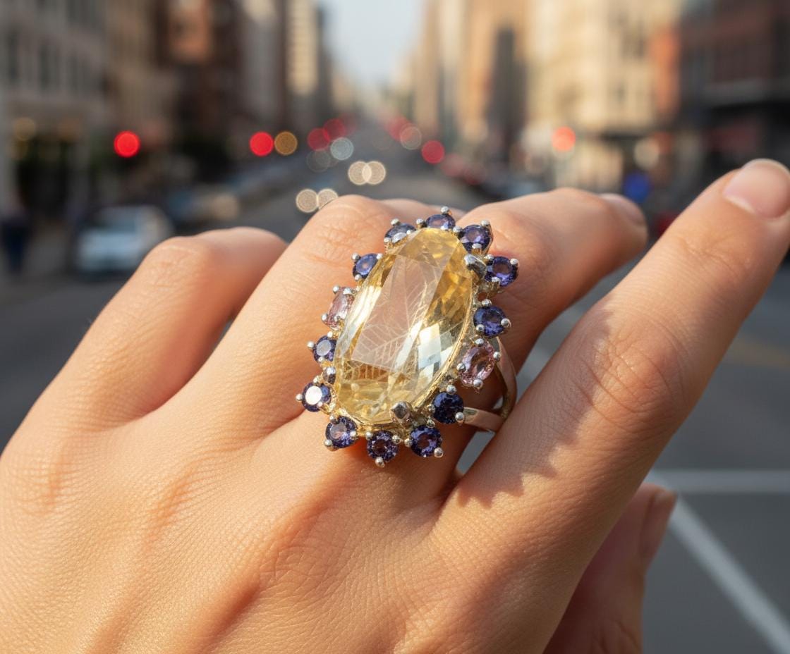 925 Sterling Silver Citrine Ring, side view