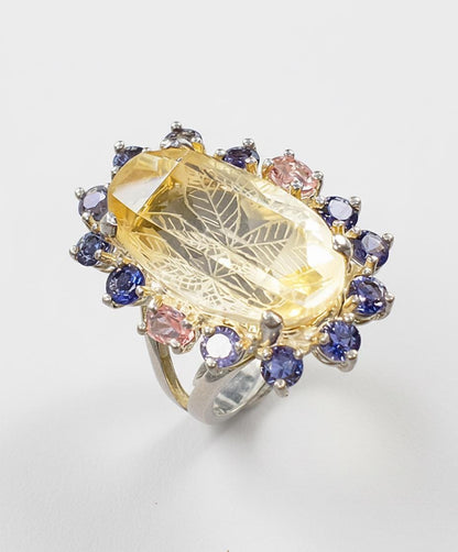 925 Sterling Silver Citrine Ring, worn on hand