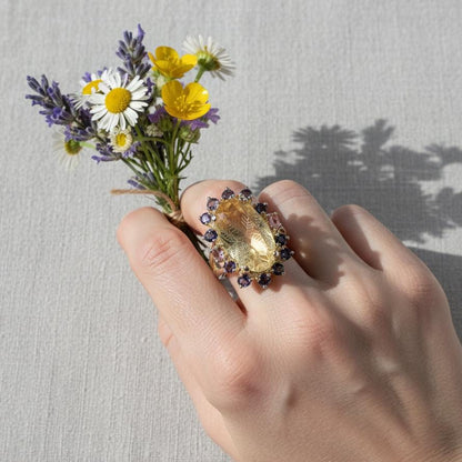 925 Sterling Silver Citrine Ring, setting detail