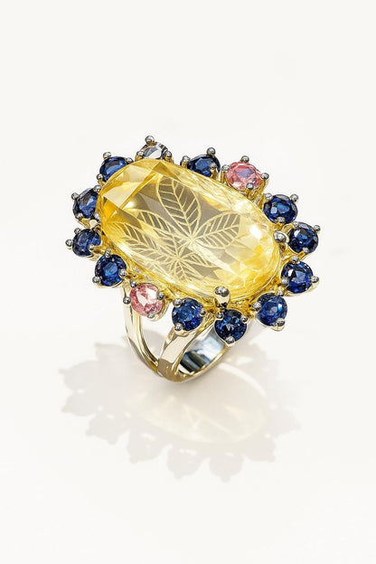 925 Sterling Silver Citrine Ring, worn look