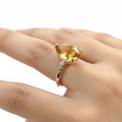 925 Sterling Silver Citrine Quartz Ring, close-up detail
