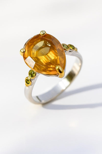 925 Sterling Silver Citrine Quartz Ring, side view