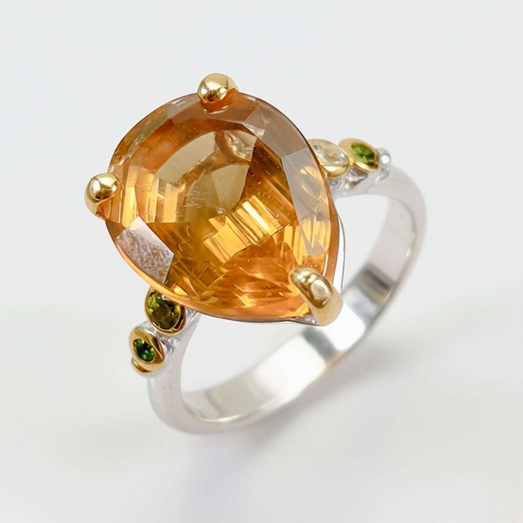 925 Sterling Silver Citrine Quartz Ring, worn on hand