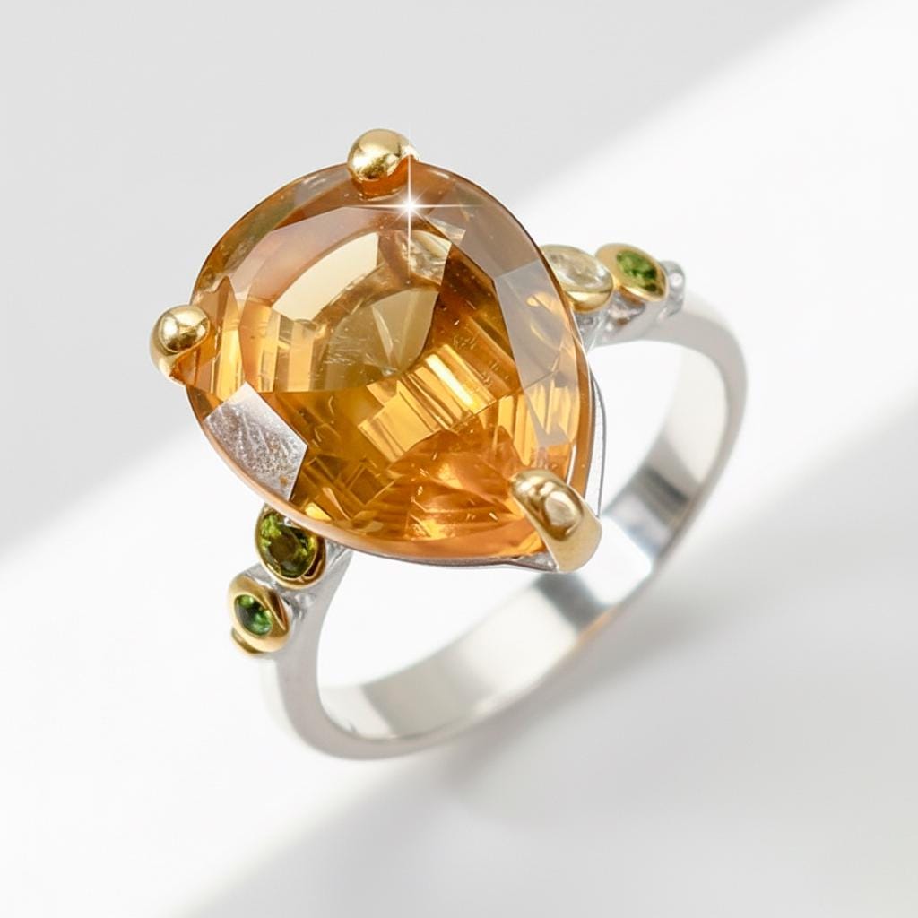 925 Sterling Silver Citrine Quartz Ring, setting detail